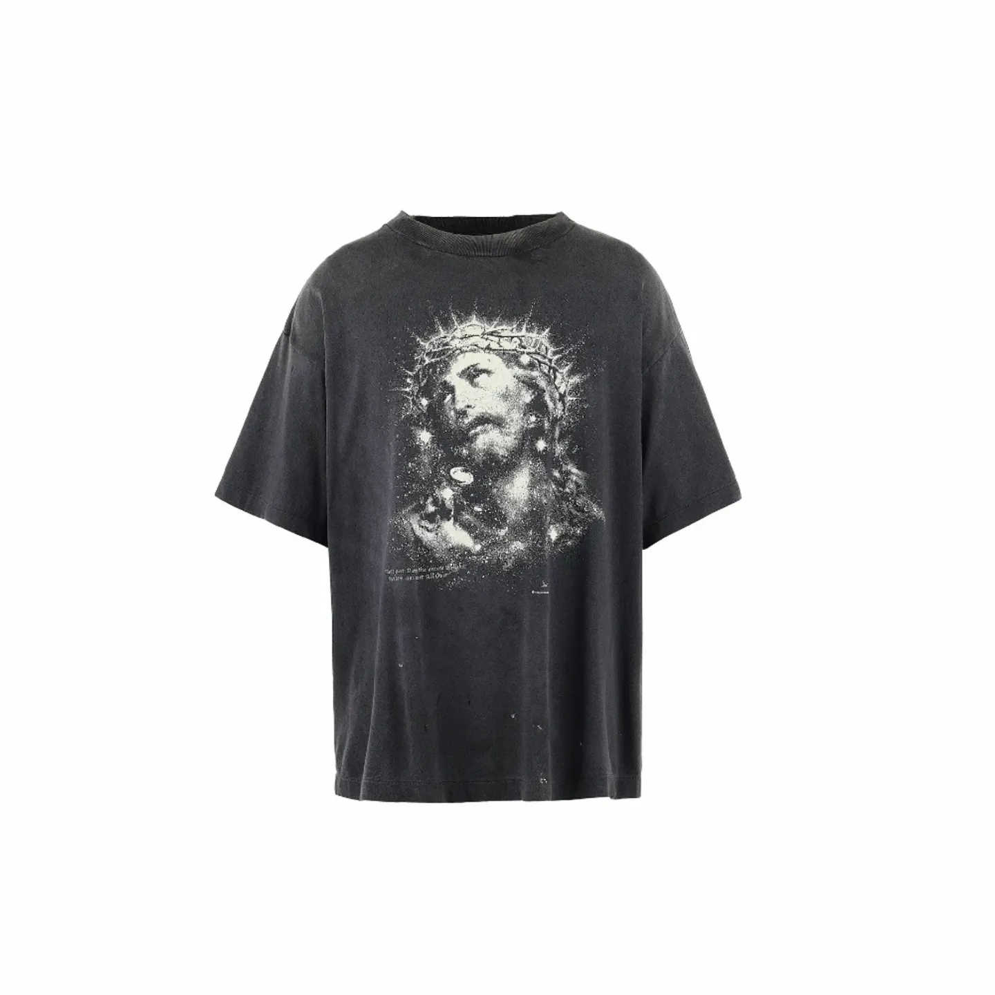 ❥8027#P136 Saint Mxxxxxx New luminous Jesus head is made of double yarn cotton batik fabric 280g, comfortable and breathable to wear. Full of street feel, loose fit. Craftsmanship: luminous printing + graffiti + spray coding, batik and wash. Size: (S-M-L-XL) Color: Washed black